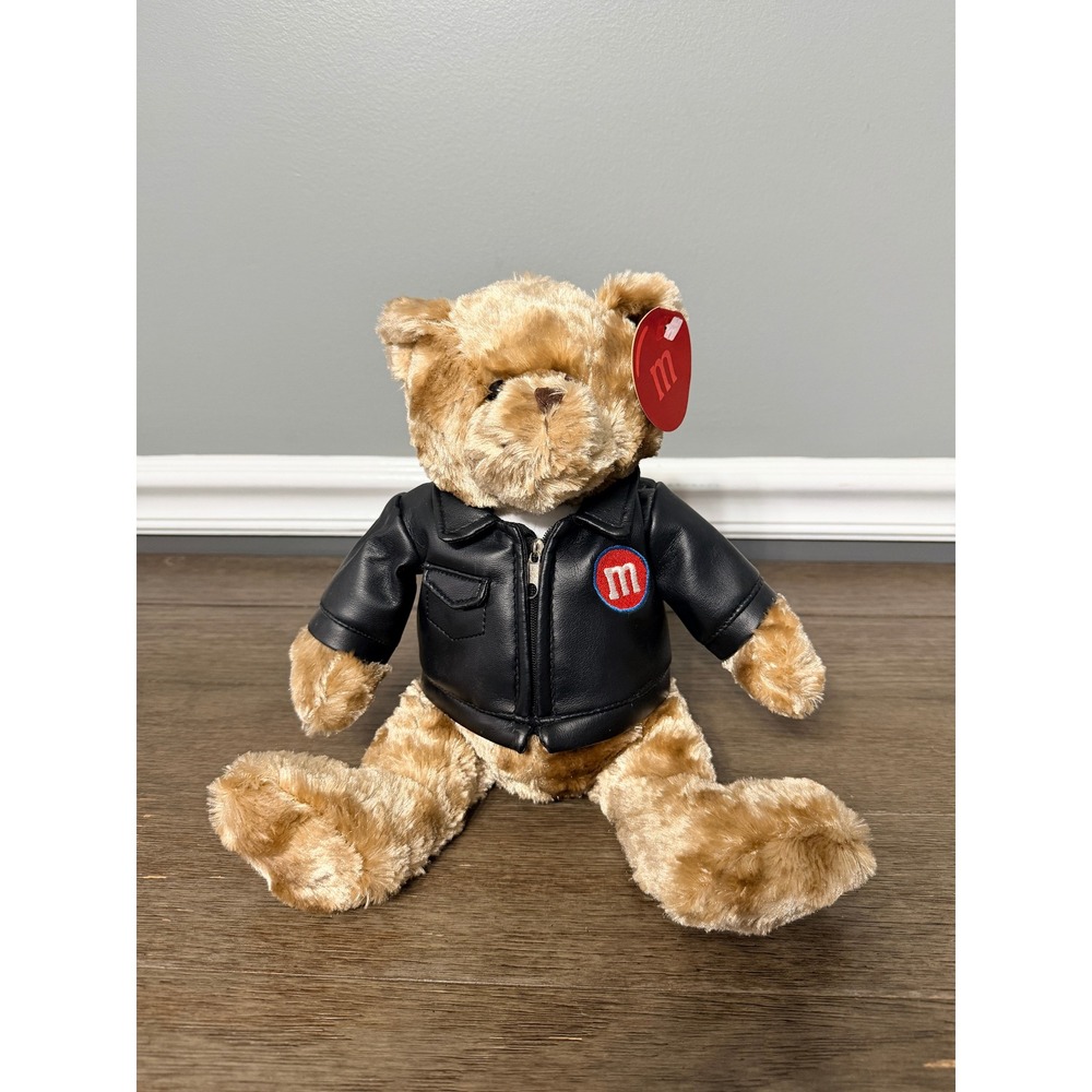 Vintage 2003 M&Ms Teddy Bear in Black Faux Leather Biker Jacket Plush